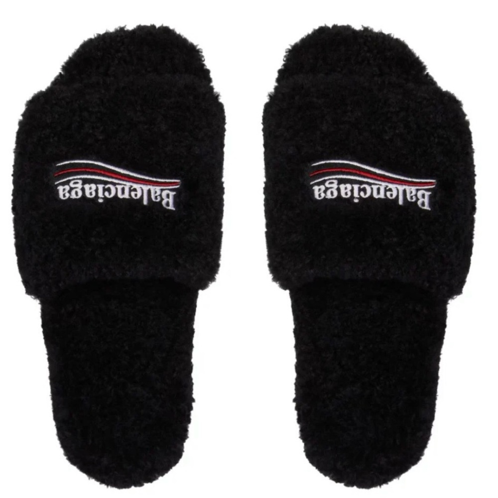 Balenciaga Black Plush Slides